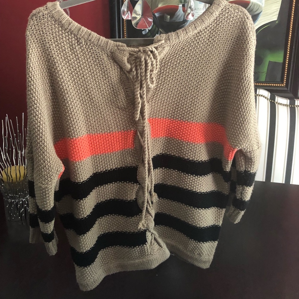 Buttons brand striped back tie sweater